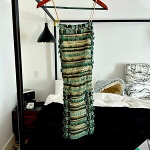 Green mini dress with sequence